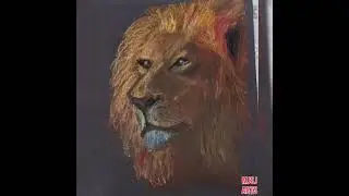 Realastic lion drawing with oil pastels