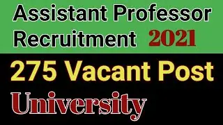275 Assistant Professor Recruitment 2021 in University/Assistant Professor Vacancy 2021 University