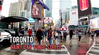 Toronto Rainy Day Yonge Street Downtown Walking Tour Canada October 2021