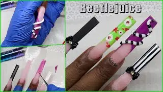 💜💚🖤DIY Pt.2🐞BEETLEJUICE NAIL ART DESIGN | Halloween Nail Art Design