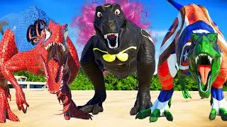 (Jurassic World Evolution🌍)SpiderMan I-Rex,Captain Hulk T-Rex,Batman Rexy Dinosaurs Fight