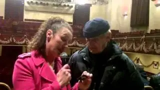 Master Boxing Trainer Len Woodhall speaking with Jane Couch MBE