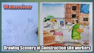 Easy & Simple Drawing of a Labour For Everyone/ Drawing Scenery of construction site workers