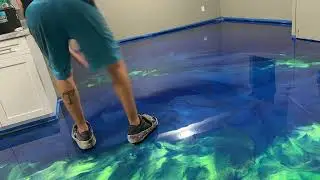1st Ocean theme floor Metallic Epoxy created for a clients Air bnb home. @jrosscustomfloorz insta.