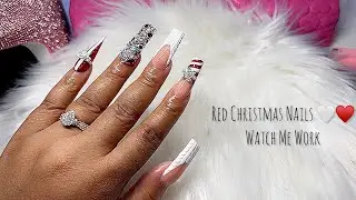 Christmas Sweater Nails ♥️🤍 | Watch Me Work | Full Acrylic Application + Nailart