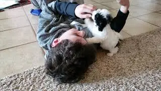 Ruby Mae is very excited Lucas is home from school