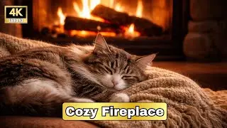 Cozy Fireplace with Sleeping Cat 🐱🔥 Relaxing Cat TV Live