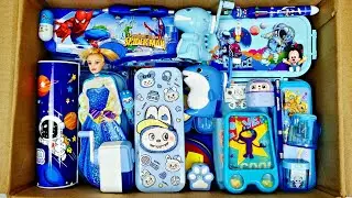 Unboxing Blue Stationery, Gift Pack, Desk Lamp, Pencil Box, Pouch, Eraser, Notebook, Pen, Sharpener