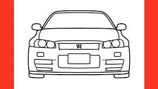 How to draw a NISSAN SKYLINE GT-R R34 easy / drawing nissan skyline r34 fast and furious