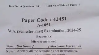 M.A.(Semester First) Economics  (Microeconomics-I) Paper 1st, Question Paper 2024&ndash;25, MJPRU #mjpru 