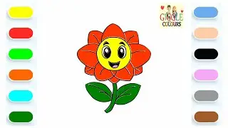 Learn to Draw Sunflower- Cartoon - Drawing and Coloring Tutorial for Kids