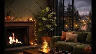 Cozy at Home | Rainy Day and Crackling Fire Ambience | Soft Jazz Lofi & Rain Ambience