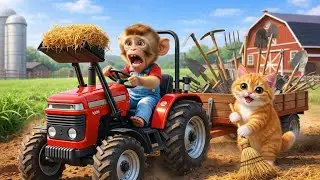 A Clean Farm Morning: A Baby Monkey and a Chubby Kitten Tidy Up Together