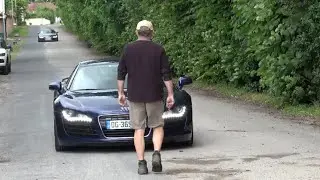 70+ Audi R8 at the R8 Europe carshow: Man Angry, Launch Control, Revs and Onboard in R8 Prior Design
