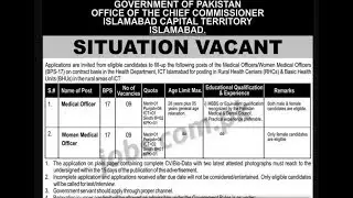 Islamabad Chief Commissioner Office Jobs 2018 for 18+ Medical Officers and Women Medical Officers