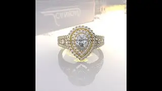 Pear Cut GIA Certified Double Halo Diamond Ring, Pear Moissanite Wedding Ring, Double Halo Pear