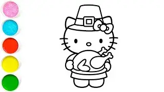 How to draw cute Hello kitty cook chicken 🍗 drawing painting coloring for kids and toddlers 