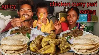 chicken curry puri with rice eating || jh eating show
