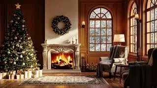 Cozy Winter Living Room with Fireplace and Christmas Tree | Warm Holiday Interior Design