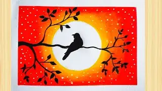 How to draw an alone Bird/Easy Oil Pastel Drawing for Beginners/MoonligDrawing/Drawing love Bird
