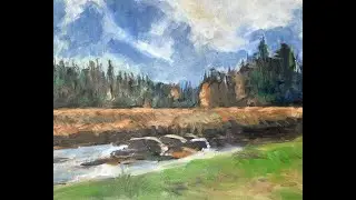 5.Oil painting of a landscape on a black background