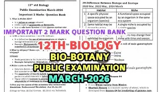 12th Biology Bio-Botany PublicExamMarch-2026 confirm important 3 marks QuestionBank 12th Bio-Botany 