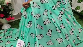 chiffon Panda design sarees now with new colours price 700 free ship with extra blouse..7337298642