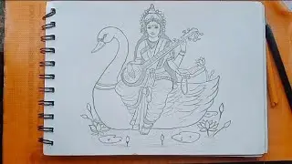 Saraswati Drawing, How to Draw Saraswati Mata, Mata Saraswati Drawing, Saraswati Thakur Drawing #art
