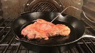 Rib Eye Steak in a Cast Iron Skillet, How to Cook, Lodge, Shipley Farms Beef, Meat Thermometer, Oven