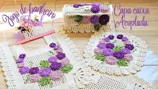 💜Capa da caixa acoplada em Crochê. Jogo de Banheiro Floral. Por Vanessa Marcondes