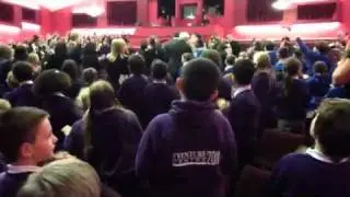 Schoolchildren greet The Queen at the Floral Pavilion