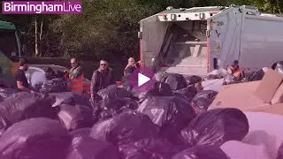 Mountains of rubbish at mobile bin lorry in Tyseley- Birmingham Bin strike