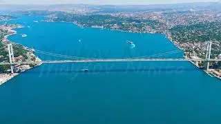 Istanbul, Turkey. Panoramic aerial view of Istanbul skyline with 15 July Martyrs Bridge over Bosp...