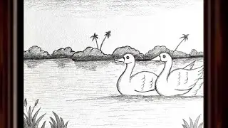 How to Draw Easy Scenery With Duck || Step by Step Duck Drawing || Duck Drawing for Beginners