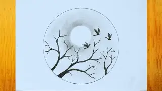 How to draw flying birds in Autum season || Easy way to draw flying birds in moon light