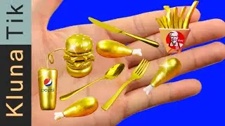 Mini GOLDEN KFC - Kluna Tik eating mini food DIY with TOM cat - ASMR MUKBANG