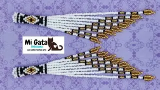 Aretes en mostacilla con flecos/técnica peyote par/Beaded earrings with fringes/Parte 2