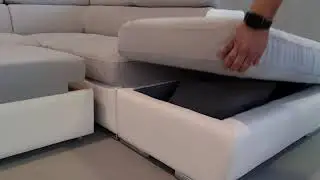 Ragusa - Divano letto angolare artigianale (personalizzabile) con pouf scorrevole estraibile.