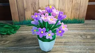 Diy Cara Membuat Mini Pot Bunga Cantik  dari Kawat Bulu | How to make mini pot from Pipe Cleaners