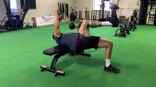 1 Arm DB Bench Press with 1 Leg Hip Bridge ISO Off Bench Contralateral & Ipsilateral