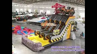 GWS-439  Construction Site Double Lane Water Slide, inflatables commercial grade moonwalk for rental