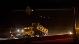 Plow trucks plowing route 22 in rows PRT 1