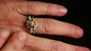 Black opal and diamond engagement ring. Design M VIDEO 2 on the hand   1