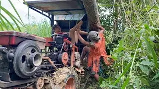 rural girl's wood transport agricultural vehicle #forest man helps