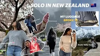 Solo in New Zealand 🇳🇿 | My Luggage Broke, Hooker Valley Track & Queenstown Shopping (Vlog 1)
