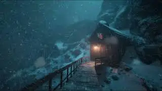 Peaceful Snowy Cliff House | Gentle Wind Sounds All Night