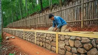 Man Builds a Solid Stone Wall in the Deep Forest to Defend His Farm from Wild Animals