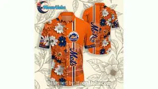 New York Mets Daisy Flowers Orange Mens Aloha Shirt