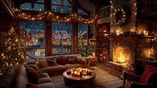 Winter Night Calm ☃️ Cozy Fireplace & Gentle Jazz with Snowfall Ambience