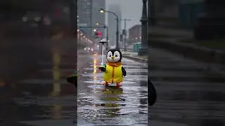 Slippery Streets, Zero Chill 🐧☔💛 #ai #funny